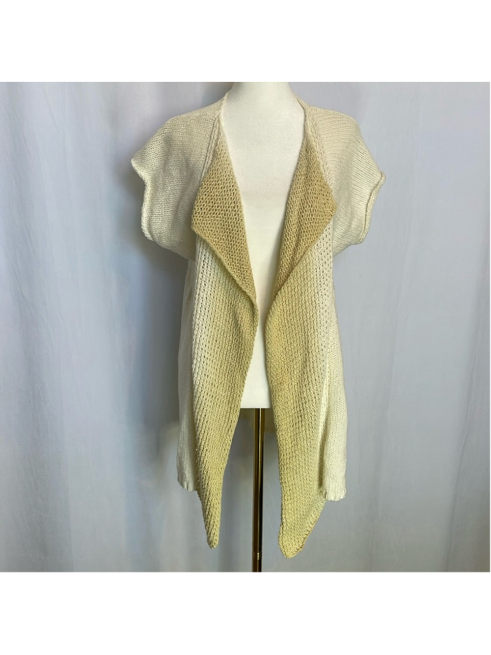 Isda & Co Linen Open Front Cardigan Sweater Tan Cream Ombre Sz M‎ Boho Coastal
